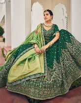 Designer Green Lehenga on viscos and Gaji Siburi duppatta with detailed embroidery and hand work